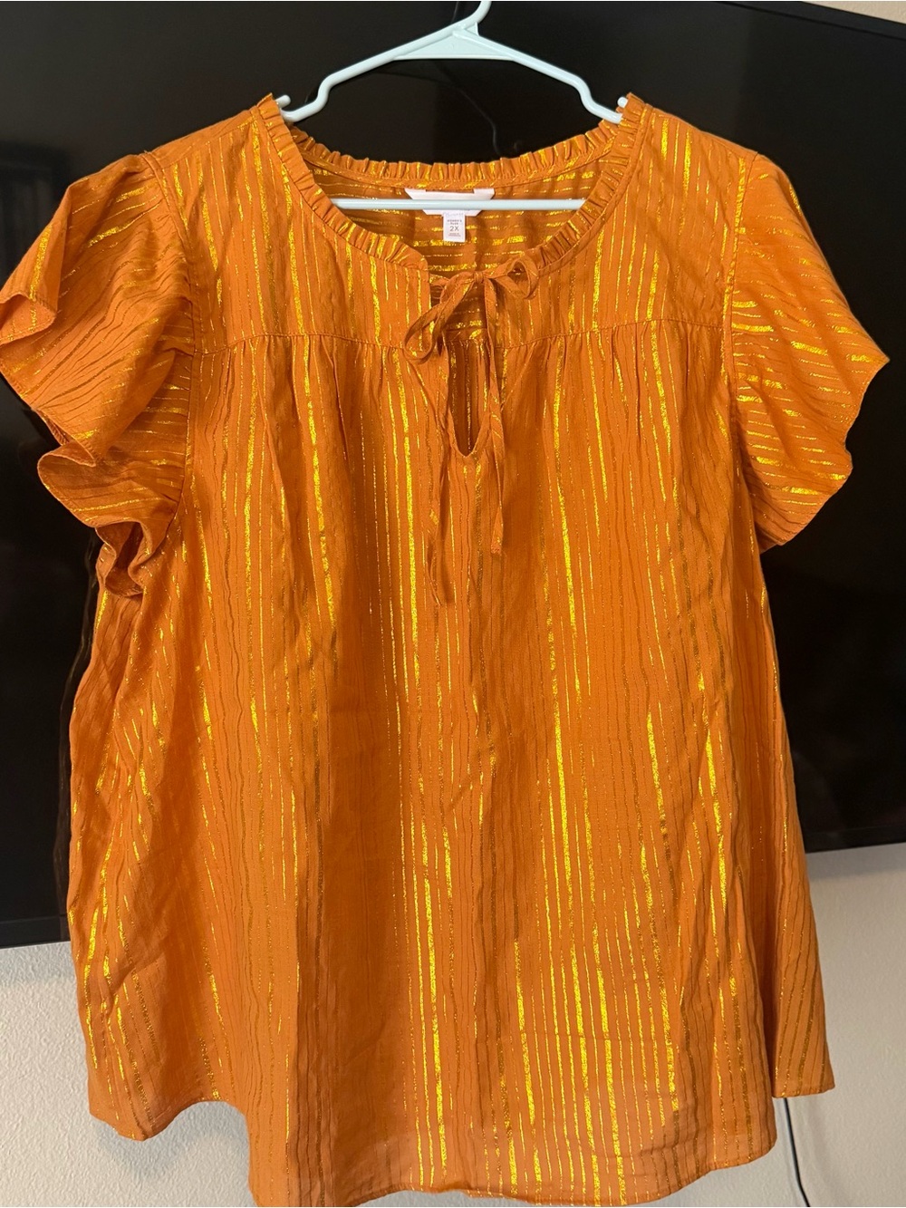 LC Lauren Conrad Orange Metallic Stripe Tie-Front Tunic